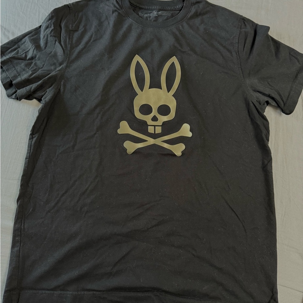 Black Short Sleeve Tee with Bunny Skull Design